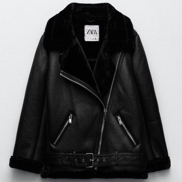 Zara Jackets Coats Zara Black Leather Shearling Jacket Poshmark